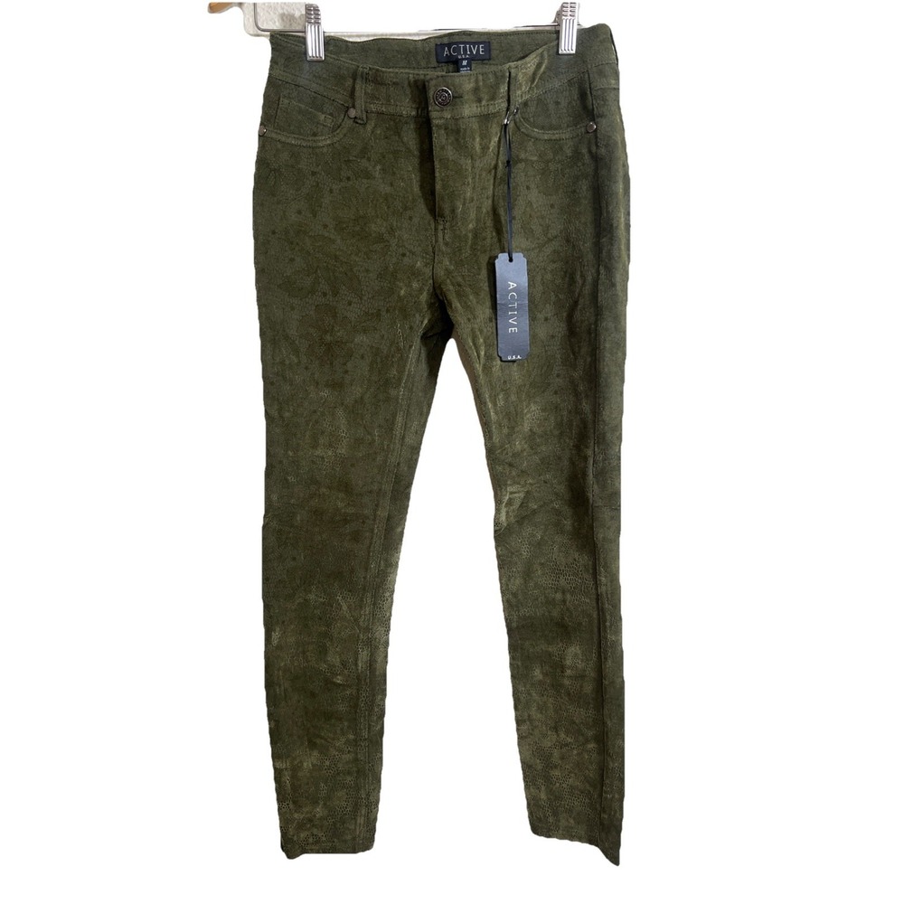 Active USA‎ Girls Dark Green Floral Jegging Knit Denim Stretchy Size M, Medium